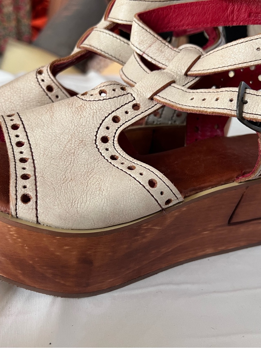 Bed Stu Cream Leather Platform Sandals